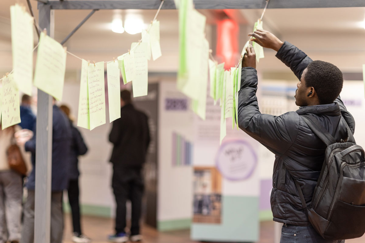 A student taking part in an exhibition