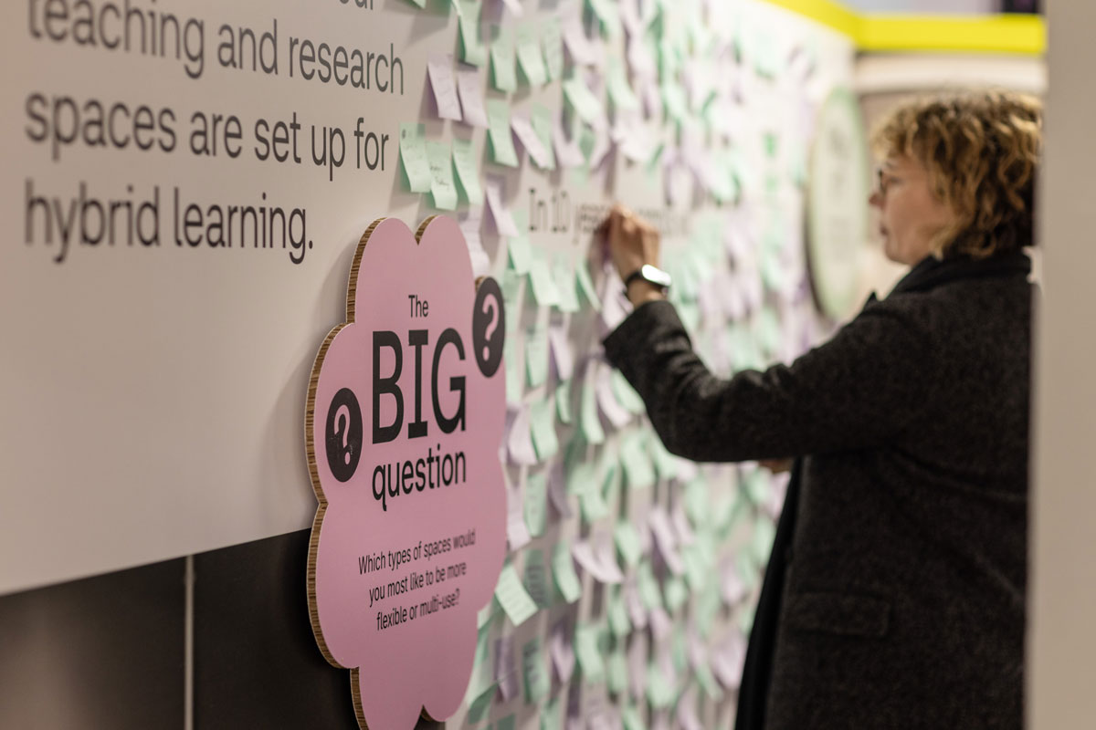 A student taking part in an exhibition