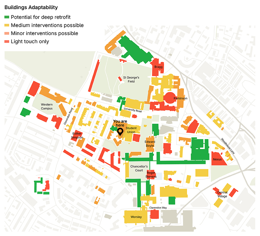 Map of campus to show buildings adaptability